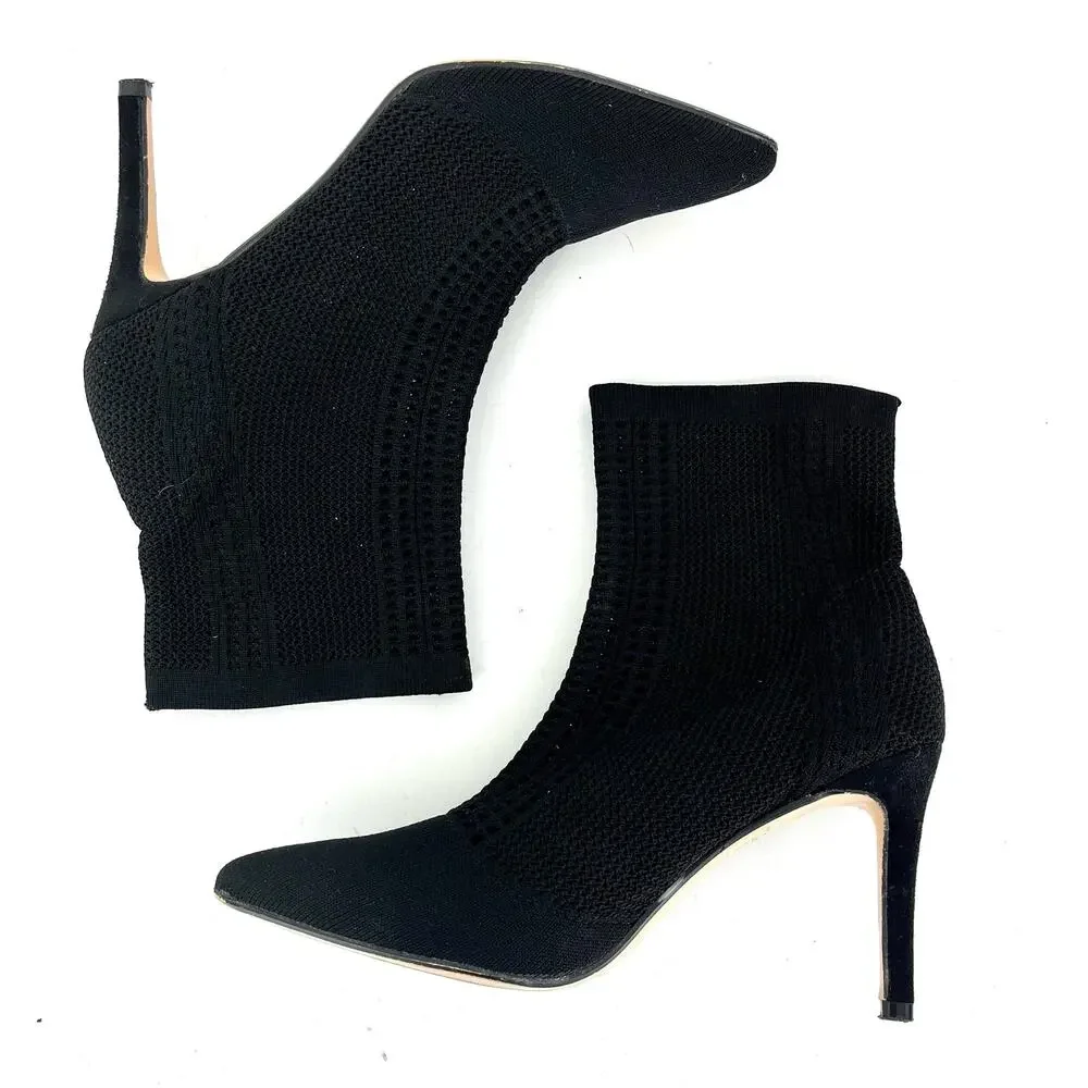 Catherine Malandrino Dnonito Black Knit Ankle Heeled Bootie‎ pointed toe (8.5)